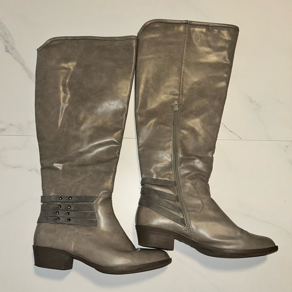 Gray Women's Wide Calf Knee High Boots
